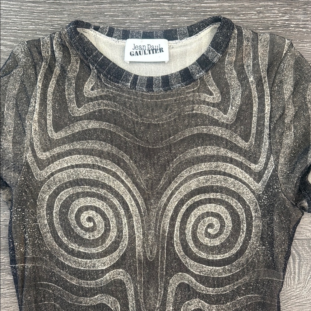 Jean Paul Gaultier Spiral Morphing-Print Mesh Dress